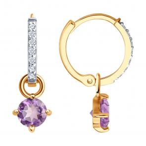 Золотые серьги-трансформеры SOKOLOV с аметистом 729172 фото
