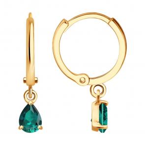 Золотые серьги SOKOLOV с гидротермальным изумрудом 729210 фото