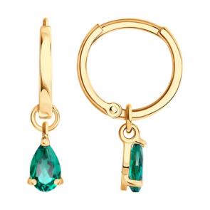Золотые серьги-трансформеры SOKOLOV с гидротермальным изумрудом 729216 фото