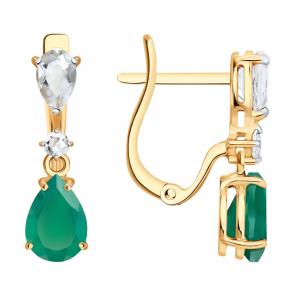 Золотые серьги SOKOLOV с агатом и горным хрусталём 729261 фото