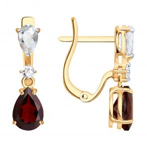 Золотые серьги SOKOLOV с гранатом и горным хрусталём 729262 фото