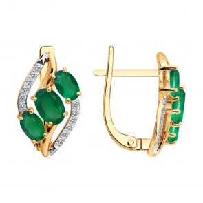 Золотые серьги SOKOLOV с фианитом и агатом 729301 фото