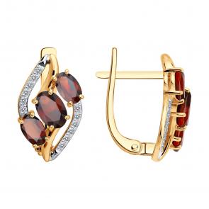 Золотые серьги SOKOLOV с фианитом и гранатом 729303 фото
