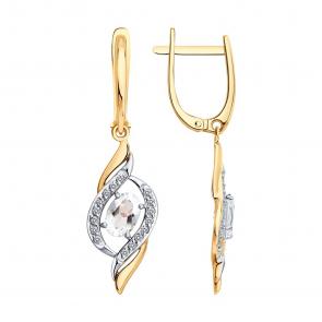 Золотые серьги SOKOLOV с фианитом и горным хрусталём 729312 фото