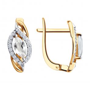 Золотые серьги SOKOLOV с фианитом и горным хрусталём 729317 фото