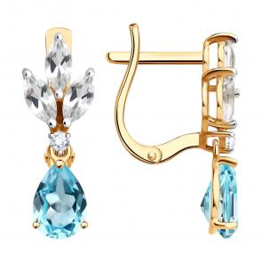 Золотые серьги SOKOLOV с топазом и горным хрусталём 729324 фото