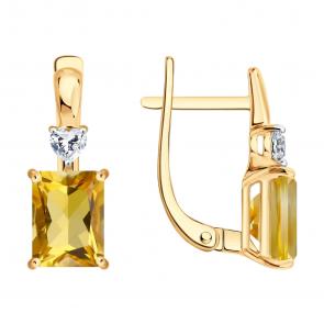 Золотые серьги SOKOLOV с фианитом и цитрином 729341 фото