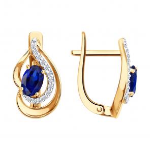 Золотые серьги SOKOLOV с фианитом и сапфировым корундом 729354 фото
