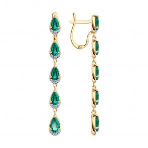 Золотые серьги SOKOLOV с фианитом и гидротермальным изумрудом 729368 фото