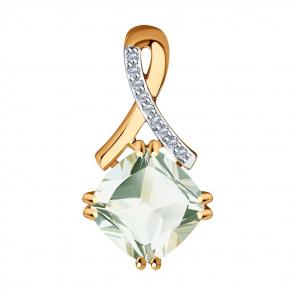 Золотая подвеска SOKOLOV с бриллиантом и празиолитом 73-00021 фото