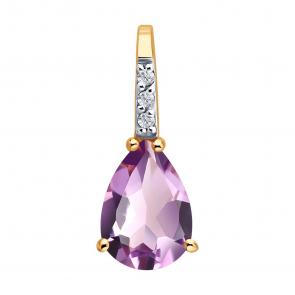 Золотая подвеска SOKOLOV с аметистом и бриллиантом 73-00140 фото