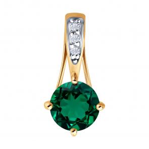 Золотая подвеска SOKOLOV с бриллиантом и гидротермальным изумрудом 73-00149 фото