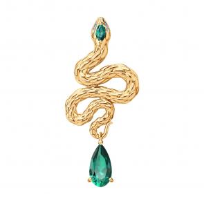 Золотая подвеска Символ года Змея SOKOLOV с бриллиантом и гидротермальным изумрудом 73-00150 фото