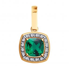 Золотая подвеска SOKOLOV с бриллиантом и гидротермальным изумрудом 73-00162 фото
