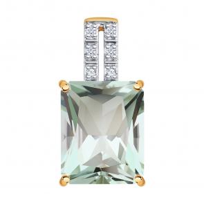 Золотая подвеска SOKOLOV с бриллиантом и празиолитом 73-00192 фото