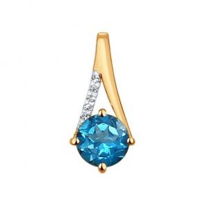 Золотая подвеска SOKOLOV с фианитом и Лондон топазом 731261 фото