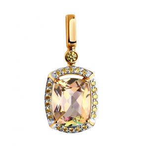 Золотая подвеска SOKOLOV с топазом Swarovski и Swarovski 731645 фото