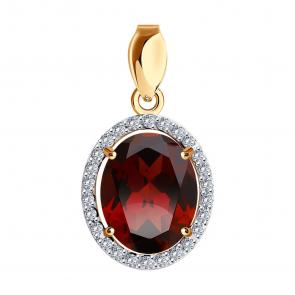 Золотая подвеска SOKOLOV с фианитом и гранатом 731664 фото