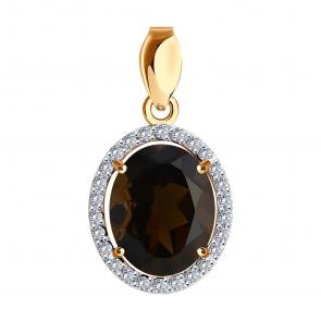 Золотая подвеска SOKOLOV с фианитом и раухтопазом 731666 фото