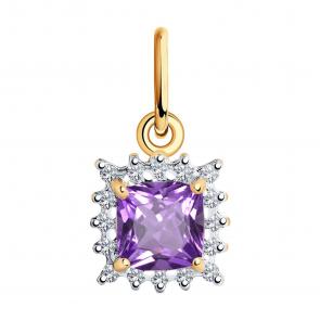 Золотая подвеска SOKOLOV с фианитом и аметистом 732202 фото