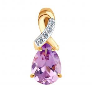Золотая подвеска SOKOLOV с фианитом и аметистом 732361 фото