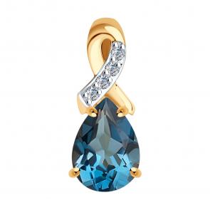 Золотая подвеска SOKOLOV с фианитом и Лондон топазом 732369 фото