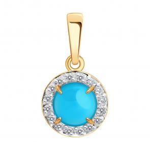 Золотая подвеска SOKOLOV с фианитом и бирюзой 732954 фото