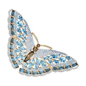 Золотая брошь SOKOLOV с топазом, фианитом, раухтопазом и Лондон топазом 740150 фото