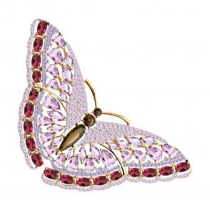 Золотая брошь SOKOLOV с фианитом, аметистом, родолитом и раухтопазом 740152 фото