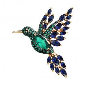 Золотая брошь SOKOLOV с ситаллом цвета Турмалин и миксом камней 740242 фото