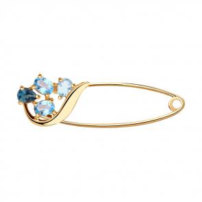 Золотая булавка SOKOLOV с топазом и Лондон топазом 740284 фото