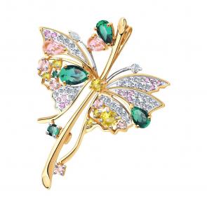 Золотая брошь SOKOLOV с ситаллом цвета Морганит,Турмалин, цитрином, фианитом и Swarovski 740348 фото