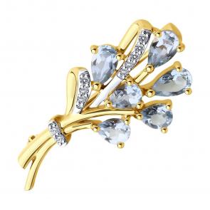 Брошь из лимонного золота SOKOLOV с топазом и фианитом 740405-2 фото