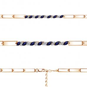 Золотой браслет AQUAMARINE с фианитом и гидротермальным сапфиром 74668АБ фото