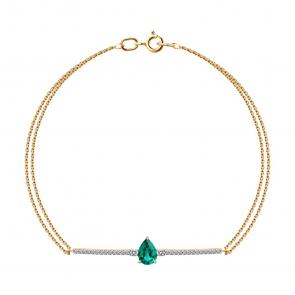 Золотой браслет SOKOLOV с гидротермальным изумрудом и бриллиантом выращенным 75-00017 фото