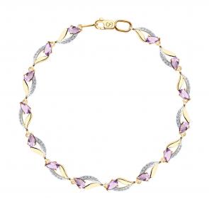Золотой браслет SOKOLOV с фианитом и аметистом 750236 фото