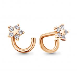 Золотой пирсинг в нос AQUAMARINE с фианитом 75568 фото