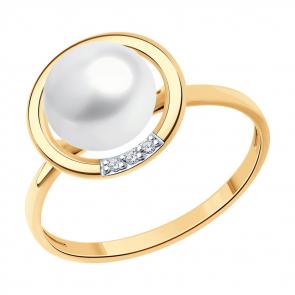 Золотое кольцо SOKOLOV с бриллиантом и жемчугом 79-10012 фото
