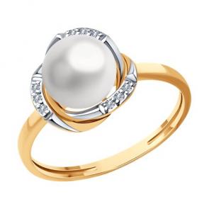 Золотое кольцо SOKOLOV с бриллиантом и жемчугом 79-10017 фото