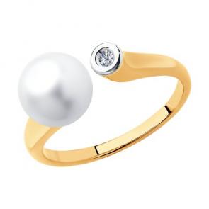Золотое кольцо SOKOLOV с бриллиантом и жемчугом 79-10022 фото