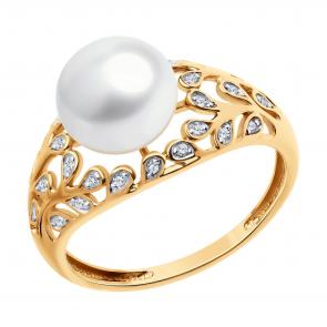 Золотое кольцо SOKOLOV с бриллиантом и жемчугом 79-10035 фото