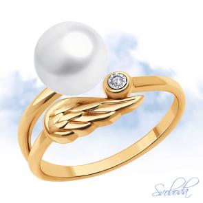 Золотое кольцо SOKOLOV с бриллиантом и жемчугом 79-10040 фото