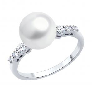 Золотое кольцо SOKOLOV с жемчугом и бриллиантом выращенным 79-10045-3 фото