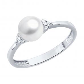 Золотое кольцо SOKOLOV с бриллиантом и жемчугом 79-10047-3 фото