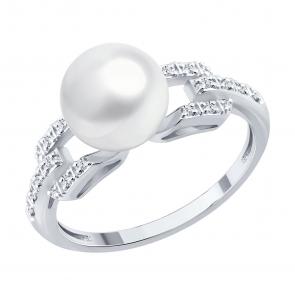 Золотое кольцо SOKOLOV с бриллиантом и жемчугом 79-10049-3 фото