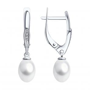 Серьги из белого золота SOKOLOV с бриллиантом и жемчугом 79-20002-3 фото