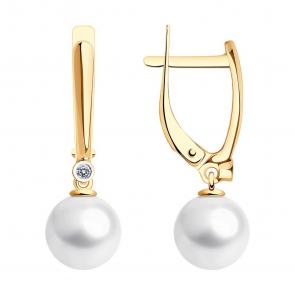 Золотые серьги SOKOLOV с бриллиантом и жемчугом 79-20004 фото