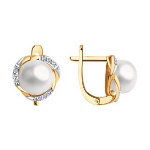 Золотые серьги SOKOLOV с бриллиантом и жемчугом 79-20018 фото