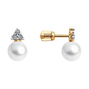 Золотые серьги SOKOLOV с бриллиантом и жемчугом 79-20028 фото