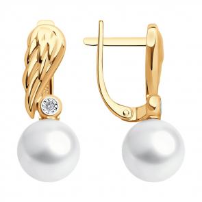 Золотые серьги SOKOLOV с бриллиантом и жемчугом 79-20068 фото